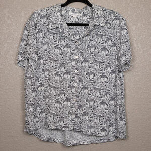 Jane and Delancey white zebra and floral print button down boxy shirt-XL